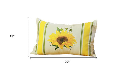 Set of Four 12" X 20" White And Yellow Pumpkin and Sunflowers Floral Fabric Lumbar Throw Pillow Covers