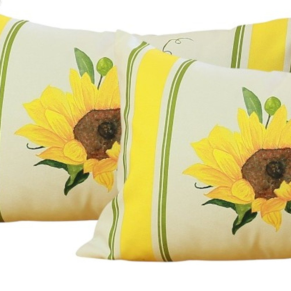Set of Four 12" X 20" White And Yellow Pumpkin and Sunflowers Floral Fabric Lumbar Throw Pillow Covers