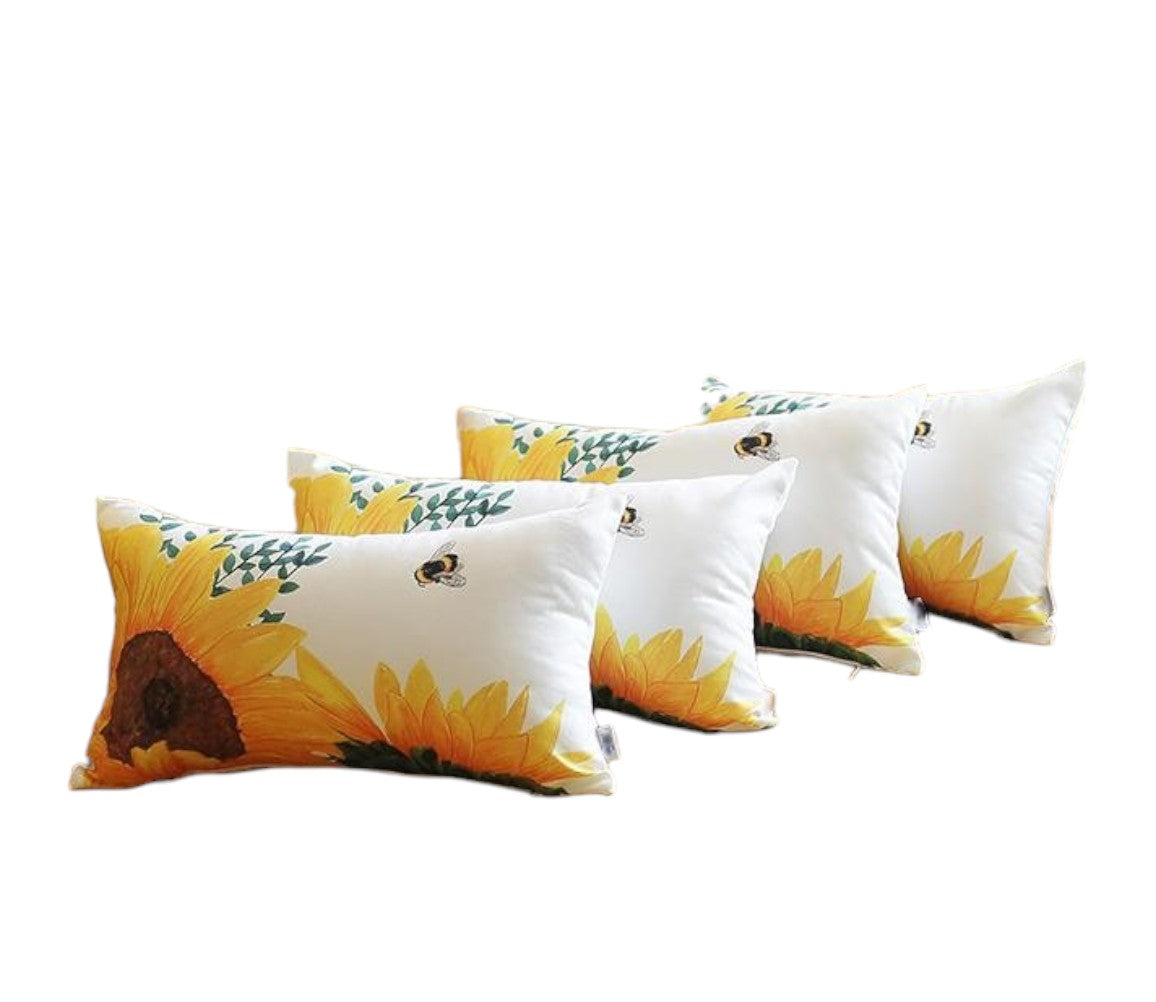 Set Of 4 20" Sunflower Bee Lumbar Pillow Cover In Multicolor