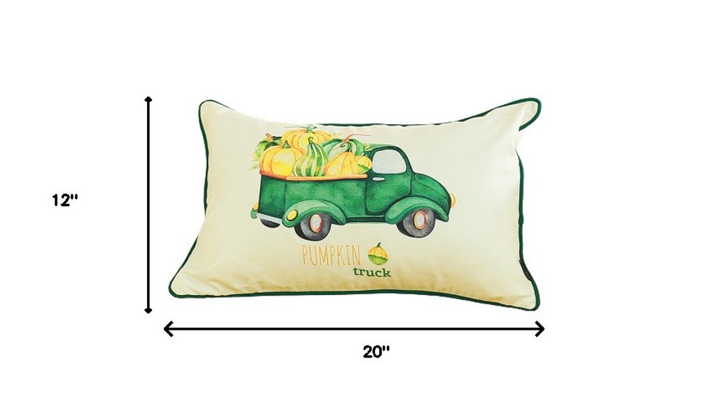 Set of Four 12" X 20" Green And White Fabric Lumbar Throw Pillow Covers