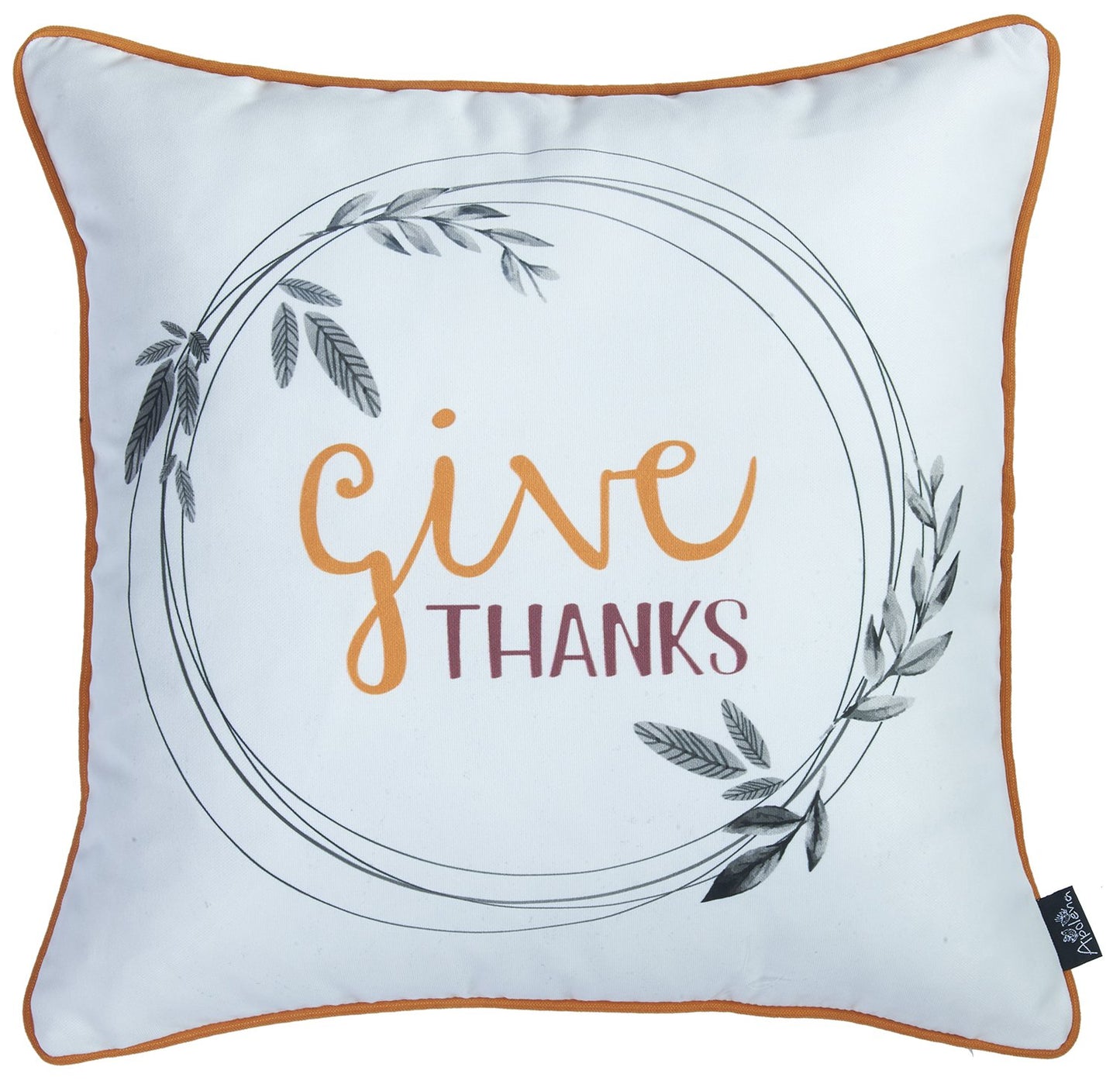 Set of Two Orange and White Give Thanks Throw Pillow Cover