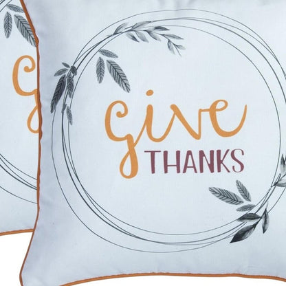 Set of Two Orange and White Give Thanks Throw Pillow Covers