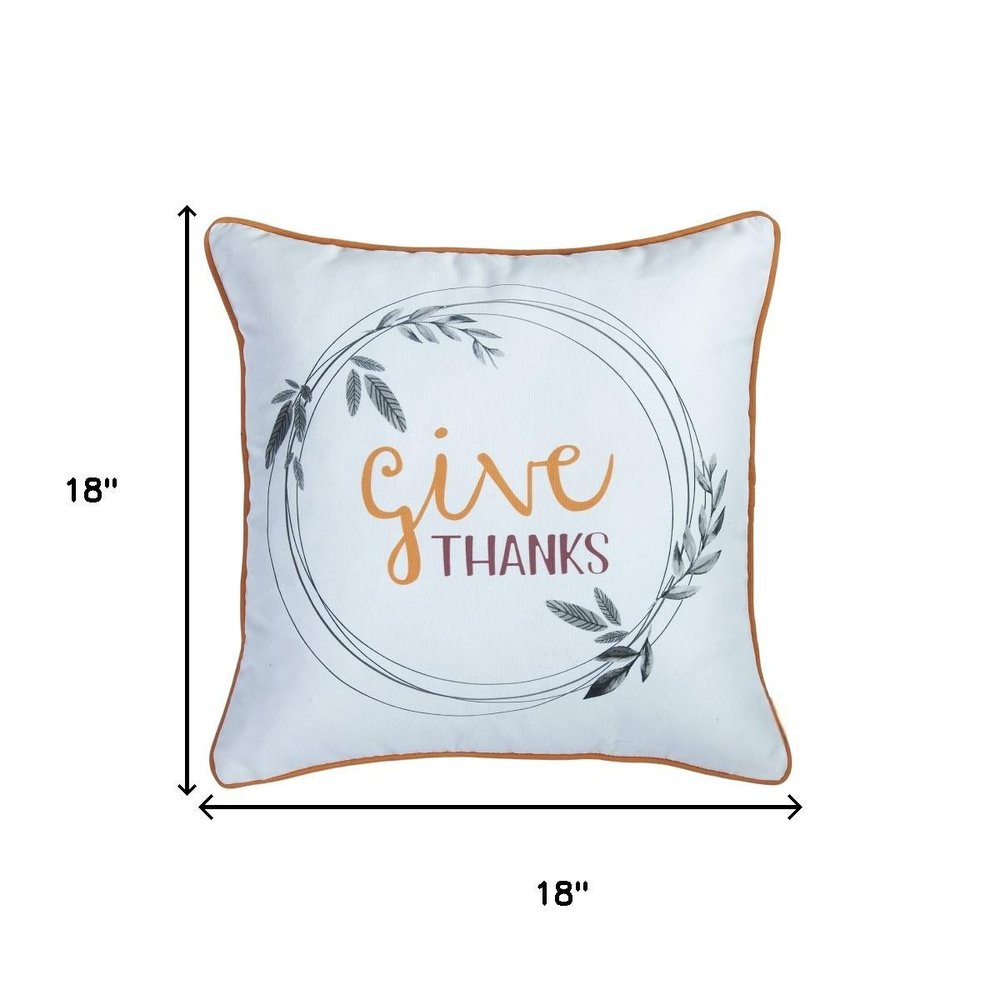 Set of Two Orange and White Give Thanks Throw Pillow Covers