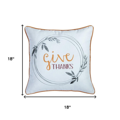 Set of Two Orange and White Give Thanks Throw Pillow Covers