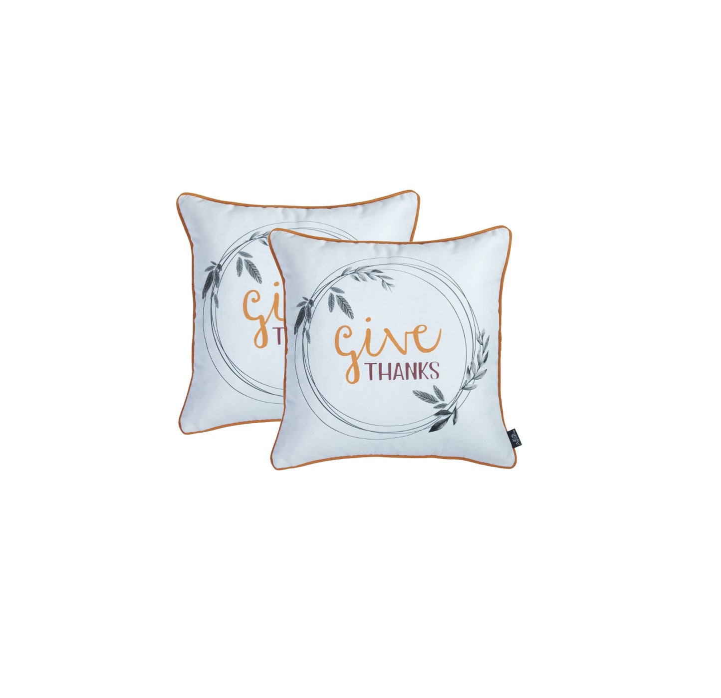 Set of Two Orange and White Give Thanks Throw Pillow Cover