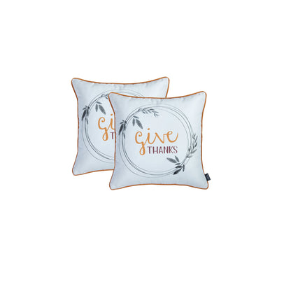 Set of Two Orange and White Give Thanks Throw Pillow Cover