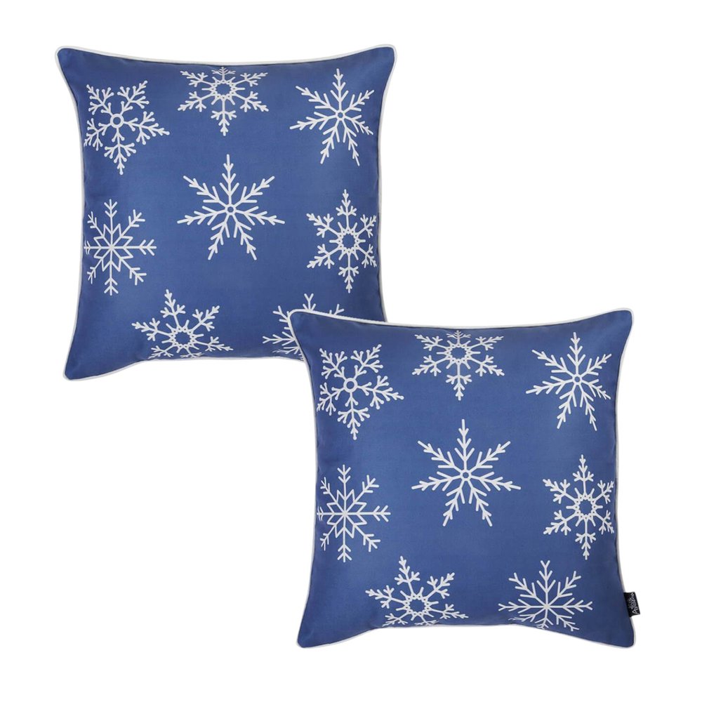 Set Of Two Blue 18" Holiday Snowflakes Throw Pillow Covers