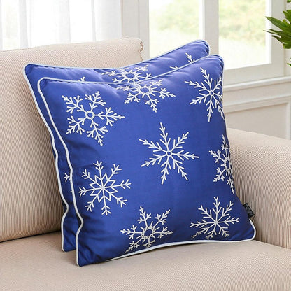 Set Of Two Blue 18" Holiday Snowflakes Throw Pillow Covers