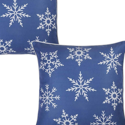 Set Of Two Blue 18" Holiday Snowflakes Throw Pillow Covers