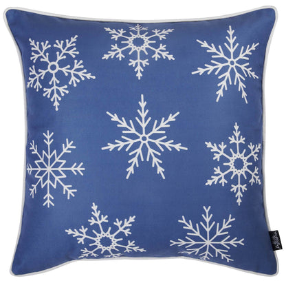 Set Of Two Blue 18" Holiday Snowflakes Throw Pillow Covers