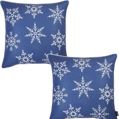 Set Of Two Blue 18" Holiday Snowflakes Throw Pillow Covers