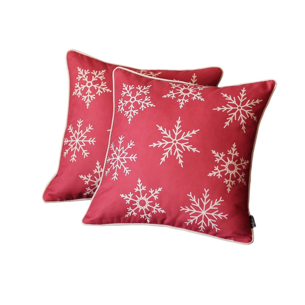 Set Of Two Red 18" Christmas Snowflakes Throw Pillow Covers