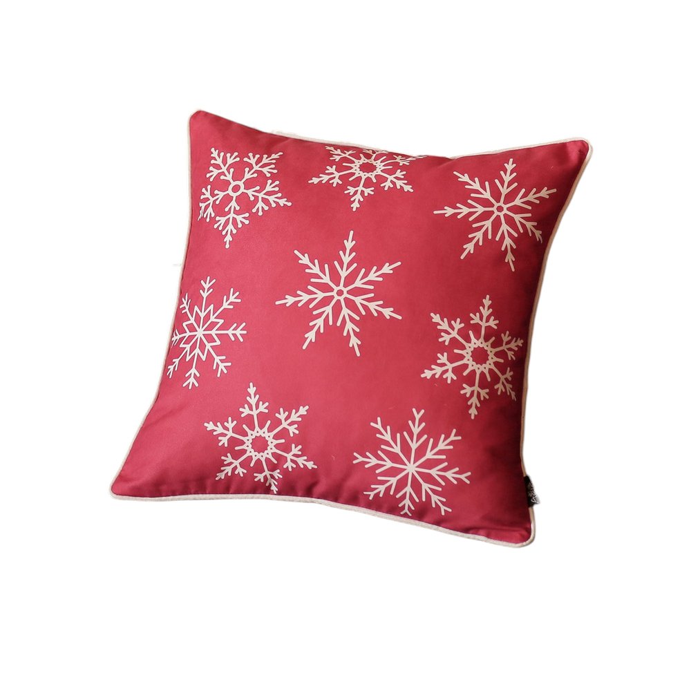 Set Of Two Red 18" Christmas Snowflakes Throw Pillow Covers