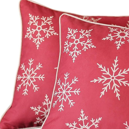 Set Of Two Red 18" Christmas Snowflakes Throw Pillow Covers