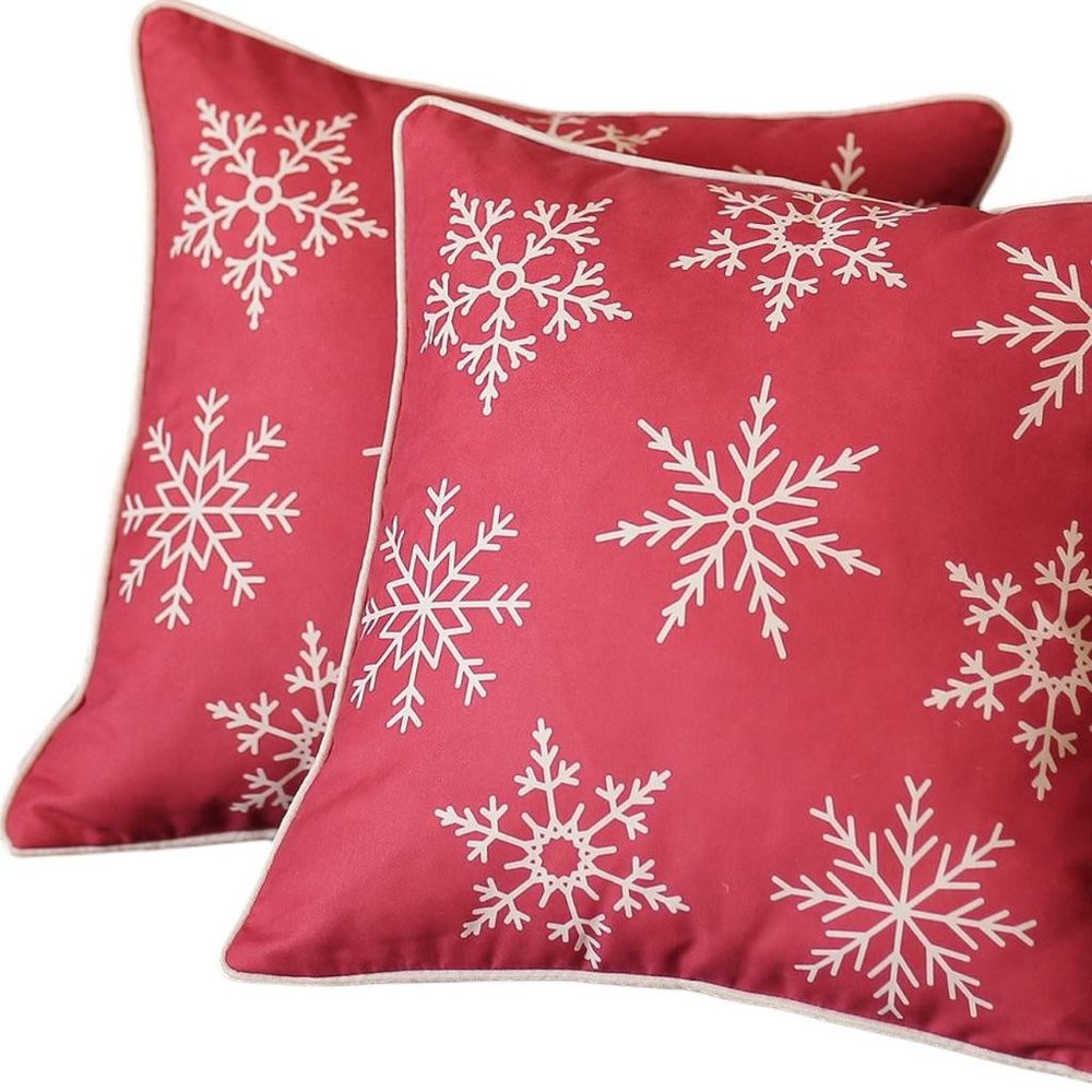 Set Of Two Red 18" Christmas Snowflakes Throw Pillow Covers