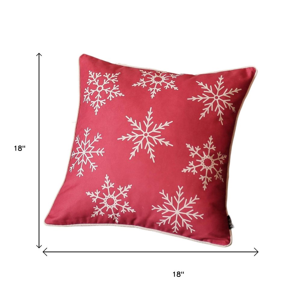 Set Of Two Red 18" Christmas Snowflakes Throw Pillow Covers