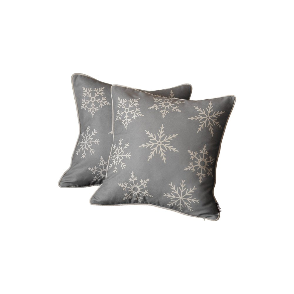 Set of Two 18" Gray Christmas Snowflakes Fabrc Throw Pillow Covers
