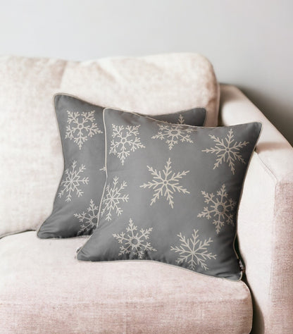 Set of Two 18" Gray Christmas Snowflakes Throw Pillow Cover