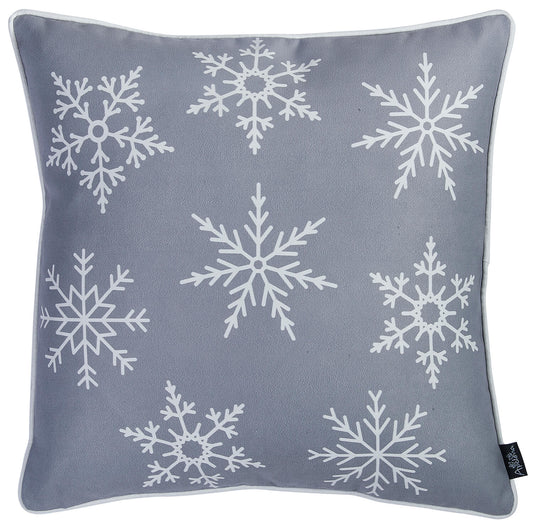 Set of Two 18" Gray Christmas Snowflakes Throw Pillow Cover