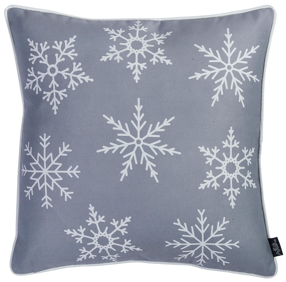 Set of Two 18" Gray Christmas Snowflakes Fabrc Throw Pillow Covers
