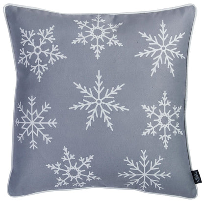 Set of Two 18" Gray Christmas Snowflakes Fabrc Throw Pillow Covers