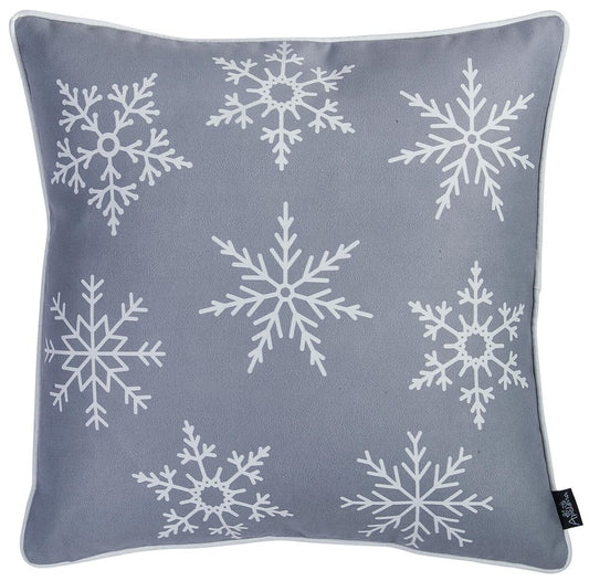 Set of Two 18" Gray Christmas Snowflakes Fabrc Throw Pillow Covers