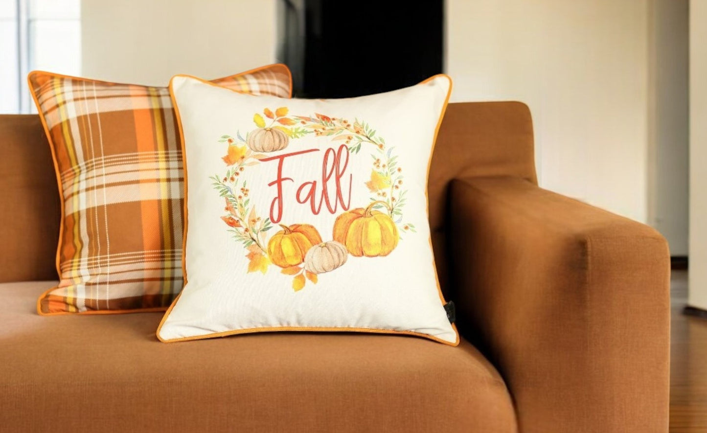 Set Of 2 18" Fall Thanksgiving Pumpkin Throw Pillow Cover