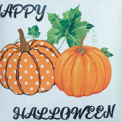 Set of Four 18" Black Orange And White Halloween Pumpkin Text Fabric Throw Pillow Covers