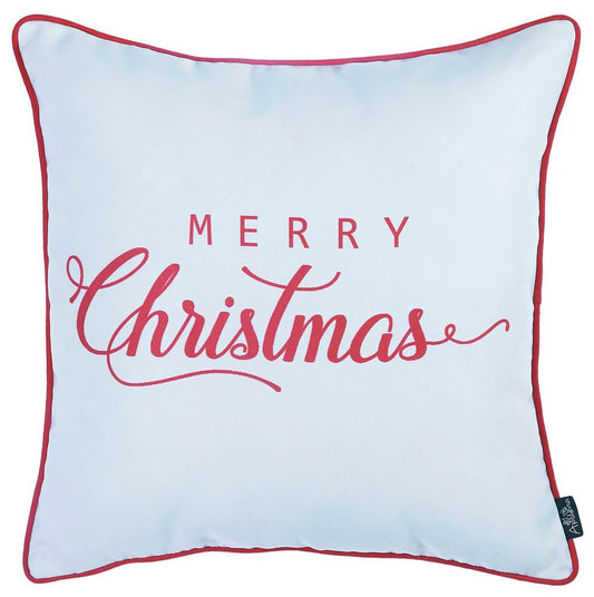 Set of Two 18" Red and White Fabrc Throw Pillow Covers