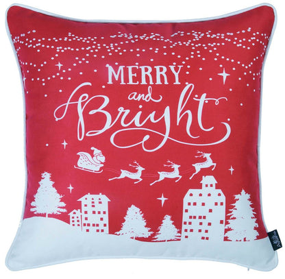 Set of Two 18" Red and White Fabrc Throw Pillow Covers