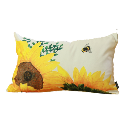 Set Of 2 Sunflower And Bumble Bee Lumbar Pillow Covers