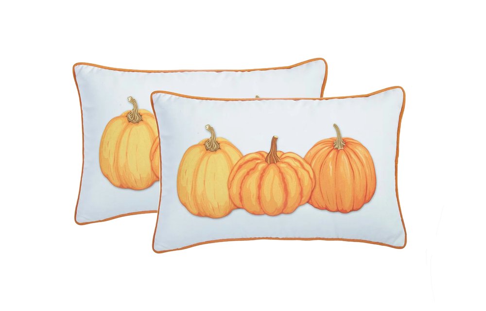 Set of Two 12" X 20" Yellow And White Fabric Lumbar Throw Pillow Covers