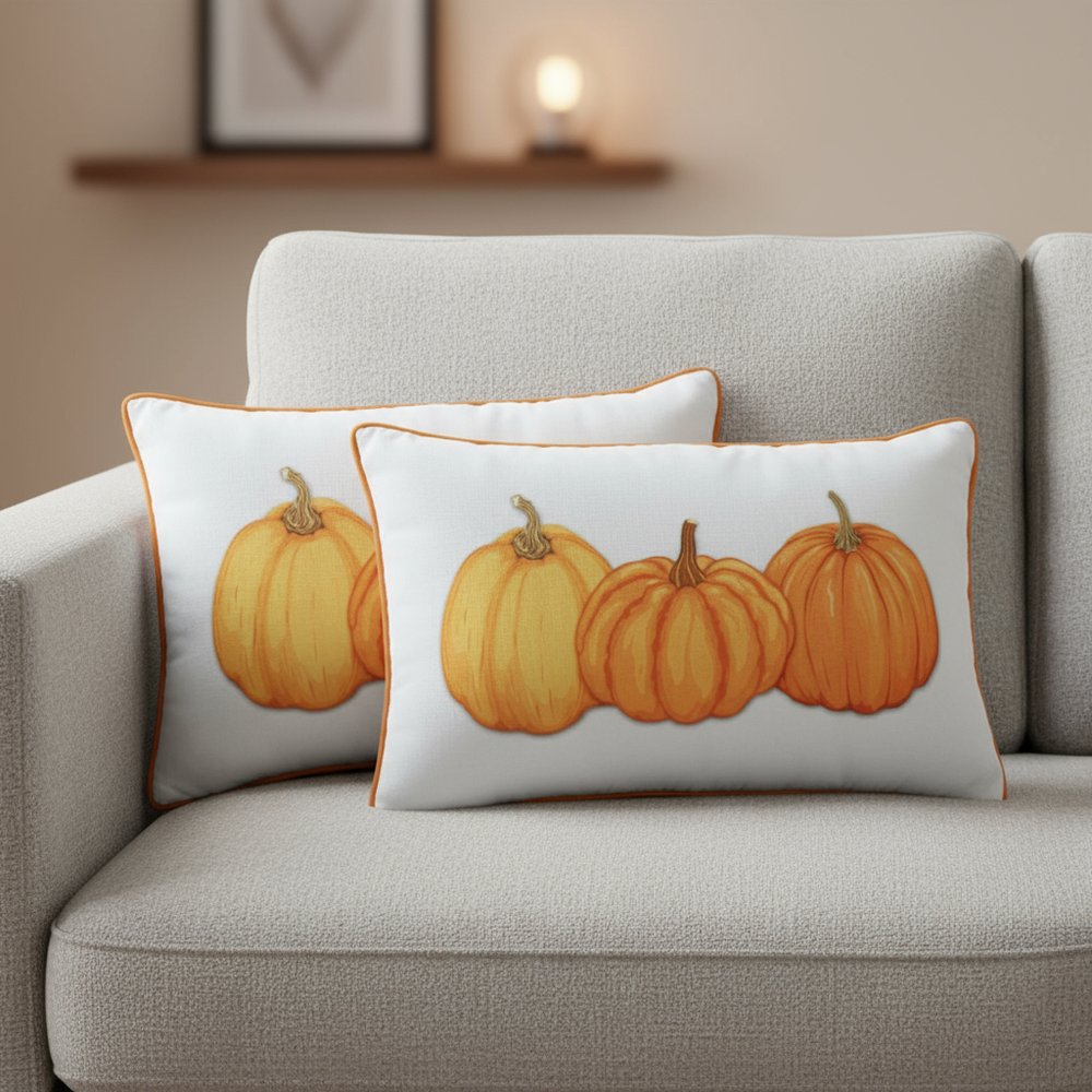 Set of Two 12" X 20" Yellow And White Fabric Lumbar Throw Pillow Covers