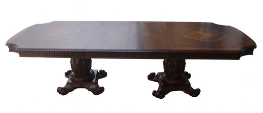 136" Brown Solid Wood And Solid Manufactured Wood Double Pedestal Base Dining Table