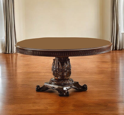 60" Brown Solid Wood Pedestal Base Dining Table