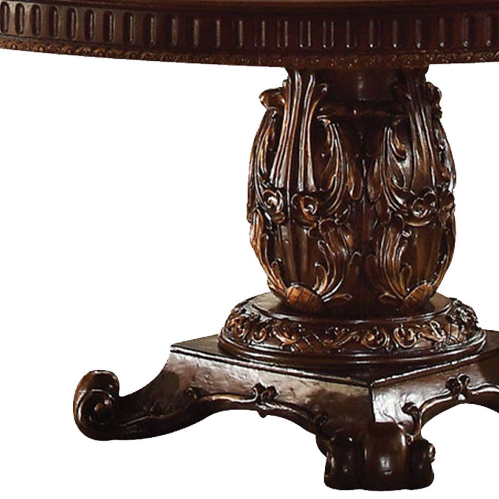 60" Brown Solid Wood Pedestal Base Dining Table