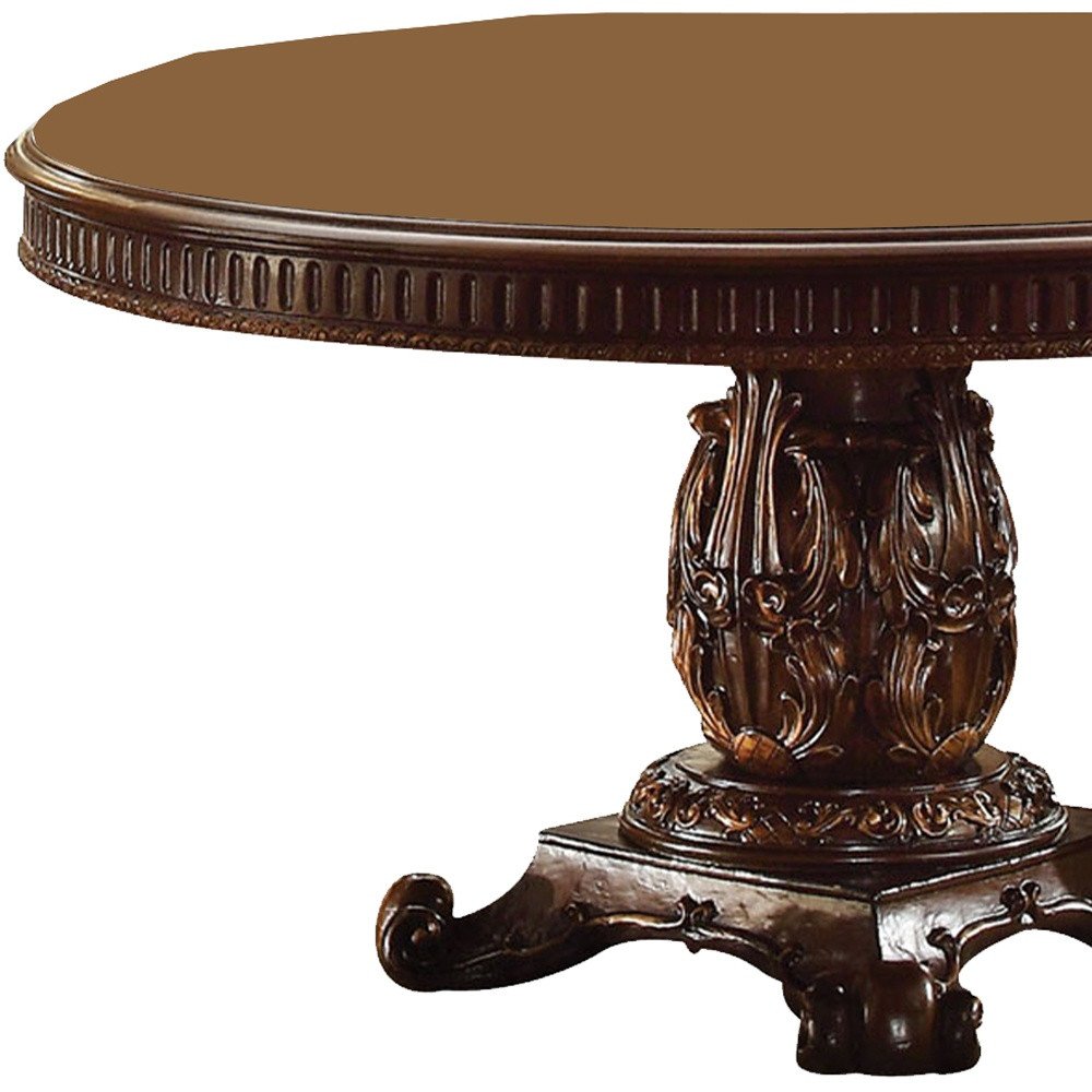 60" Brown Solid Wood Pedestal Base Dining Table