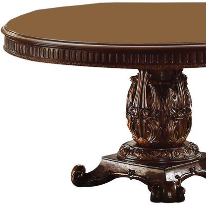 60" Brown Solid Wood Pedestal Base Dining Table