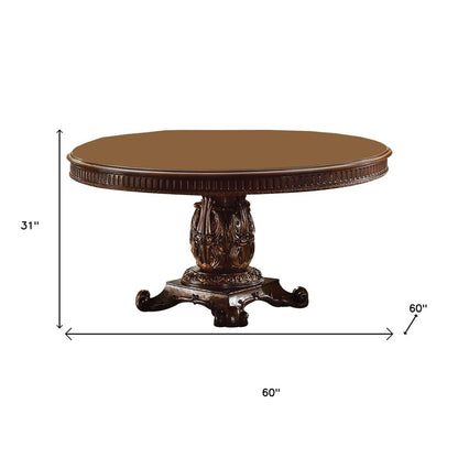 60" Brown Solid Wood Pedestal Base Dining Table