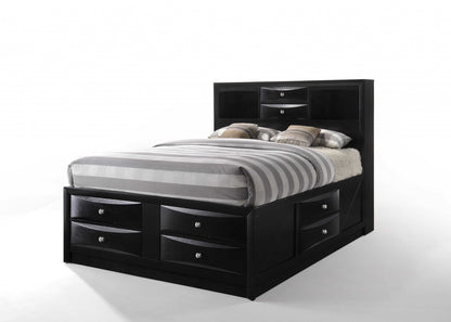 Black Wood Queen With Ten Drawers Bed Frame