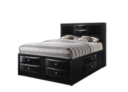 Black Wood Queen With Ten Drawers Bed Frame