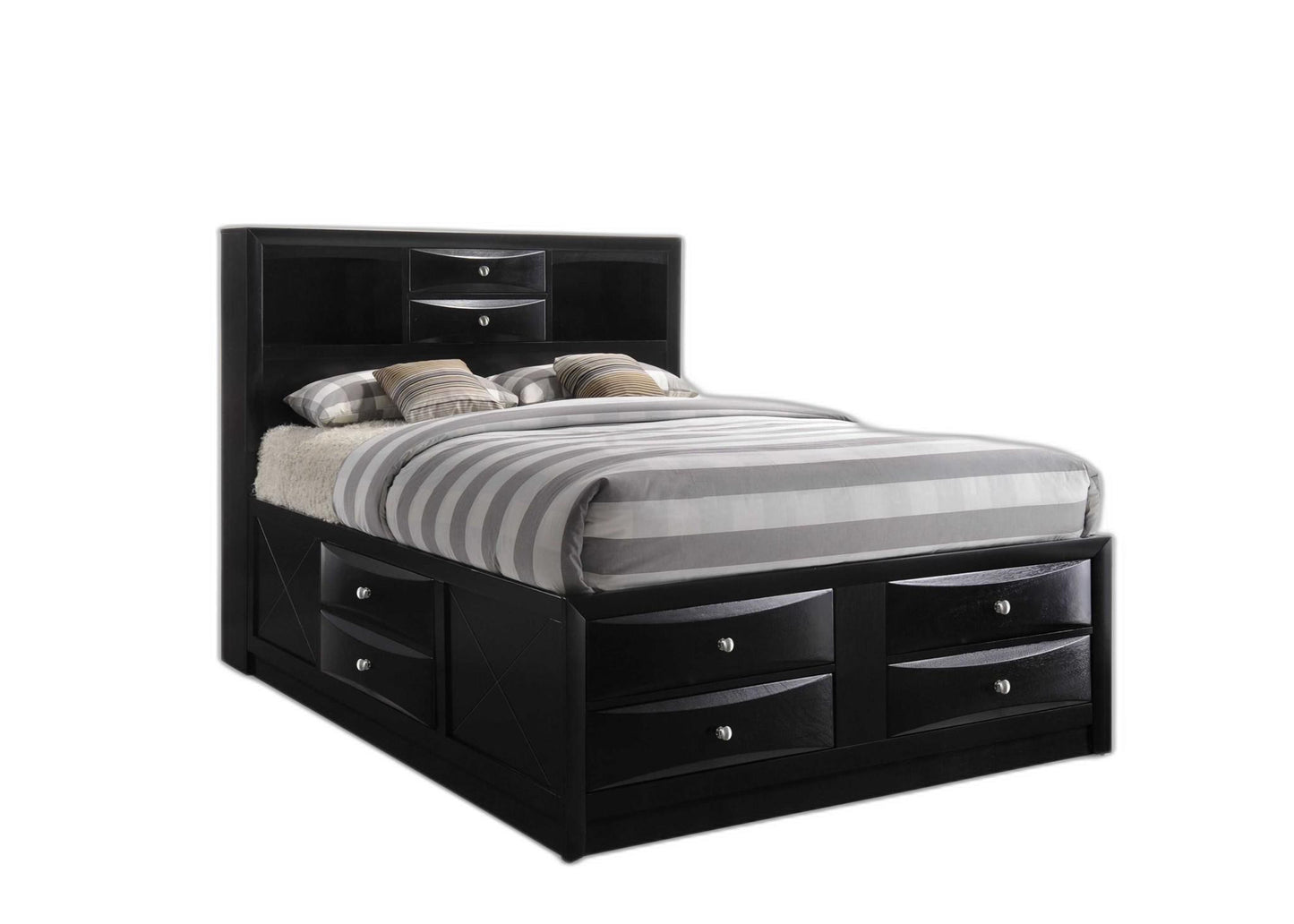 Black Wood Queen With Ten Drawers Bed Frame