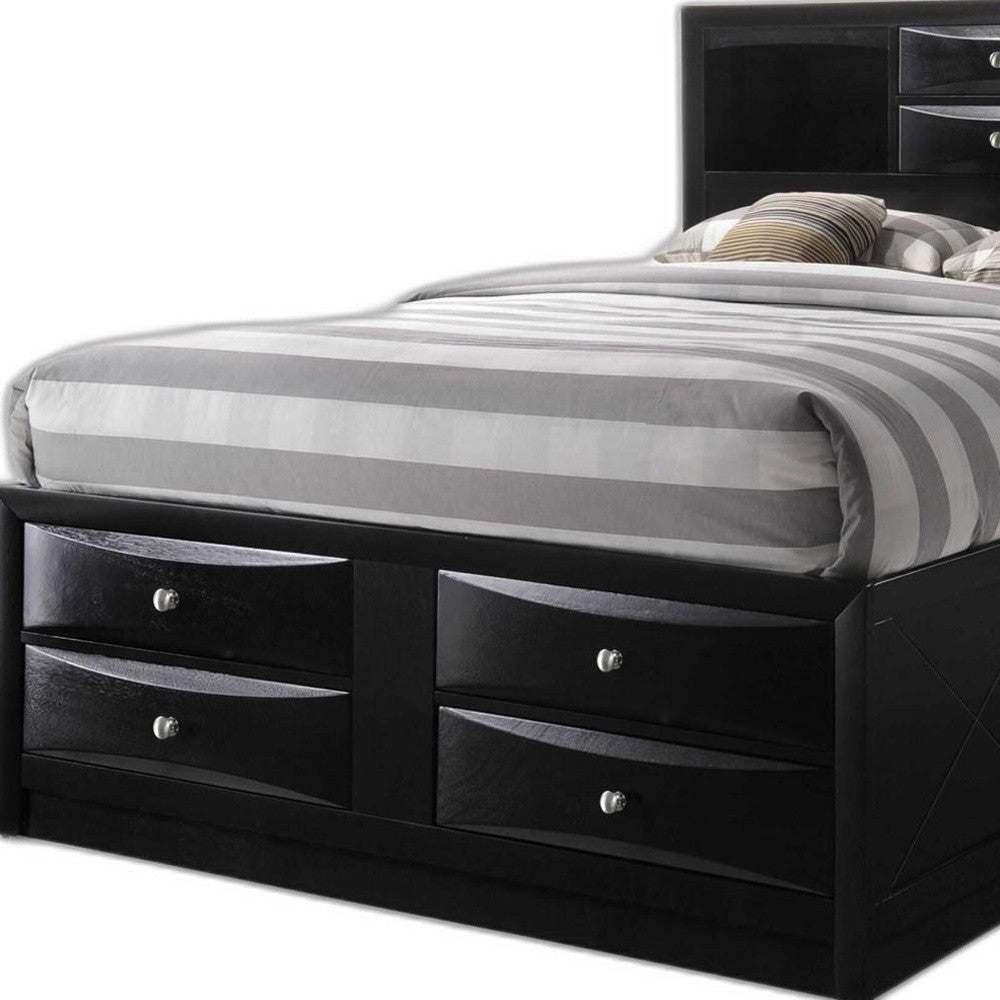 Black Wood Queen With Ten Drawers Bed Frame