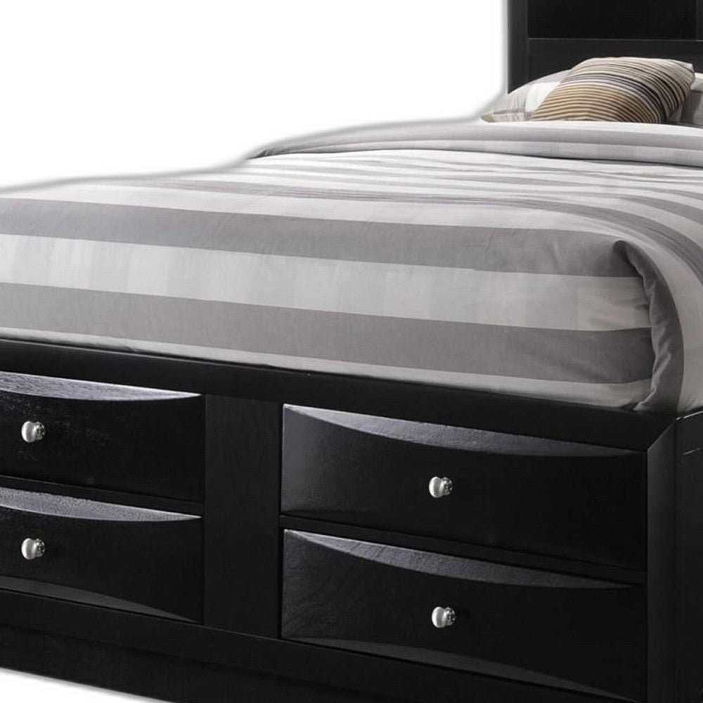 Black Wood Queen With Ten Drawers Bed Frame