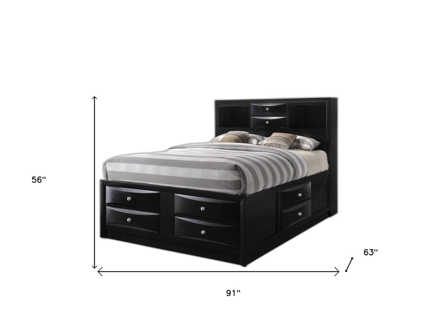 Black Wood Queen With Ten Drawers Bed Frame