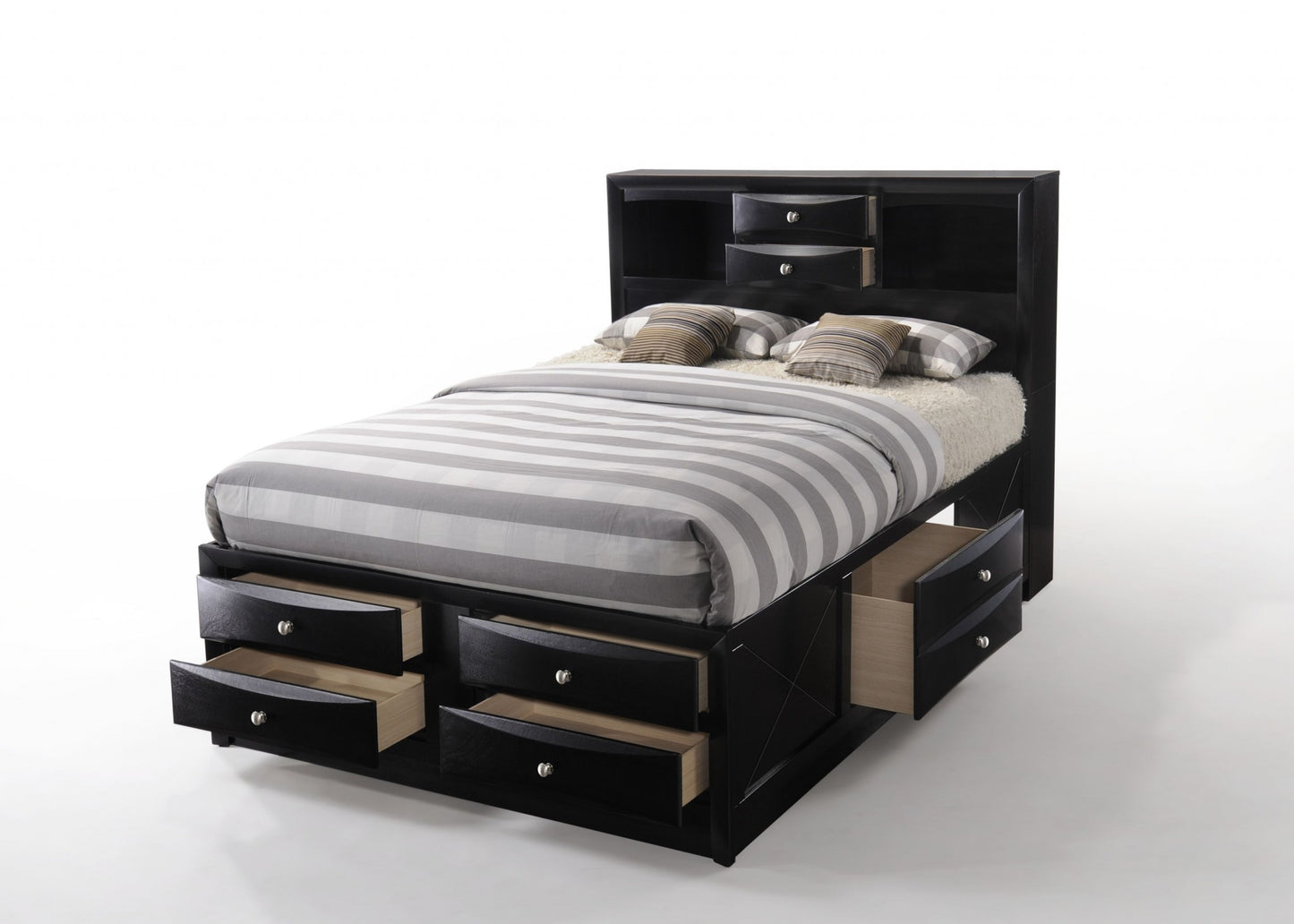 Black Wood Full With Ten Drawers Bed Frame