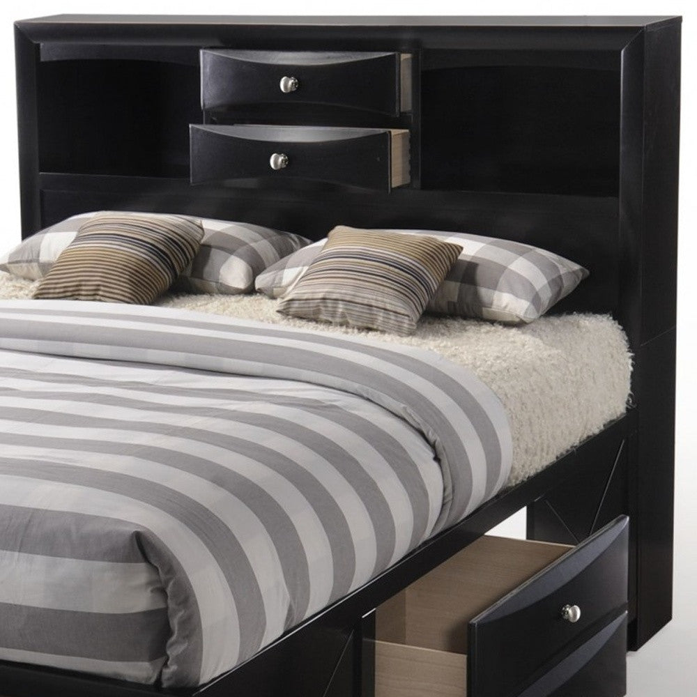 Black Wood Full With Ten Drawers Bed Frame