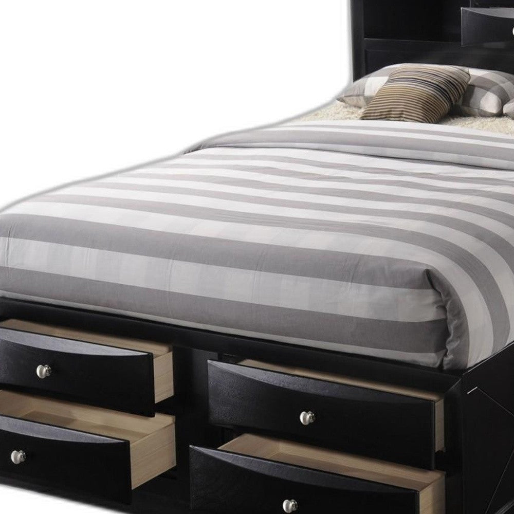 Black Wood Full With Ten Drawers Bed Frame