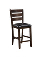 Set of Two 41" Black and Brown Faux Leather and Solid Wood Counter Height Bar Chairs