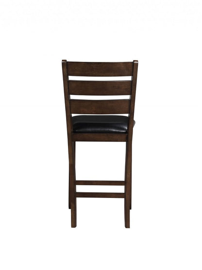 Set of Two 41" Black and Brown Faux Leather and Solid Wood Counter Height Bar Chairs